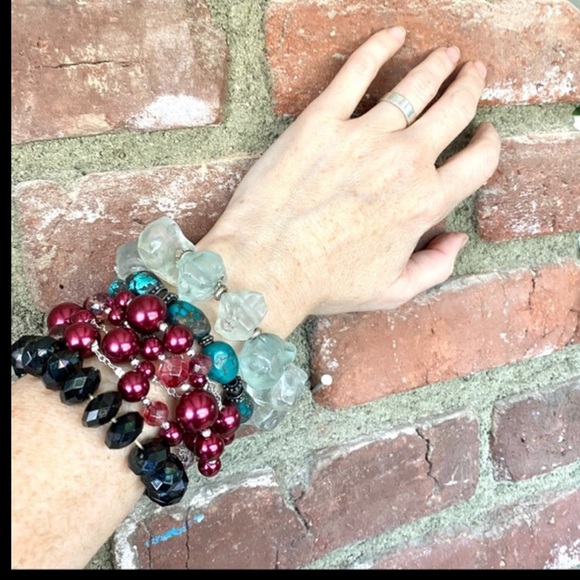 WHBM beaded Bracelet multi-strand adjustable wine jewelry collection cuff silver - Picture 7 of 12